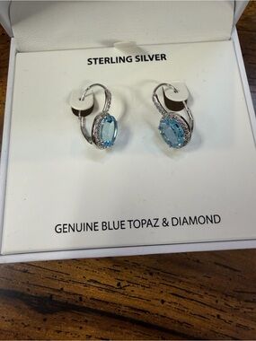 Macy's Sterling Silver Blue Topaz & Diamond Drop Earrings